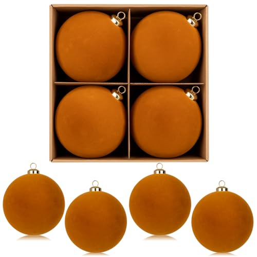 Hollyone Brown Velvet Christmas Ornaments Set 4.72 Inch - Shatterproof Holiday Decorations
