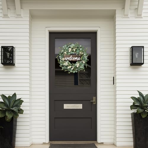 20-Inch Artificial Eucalyptus Wreath with Welcome Sign for Front Door