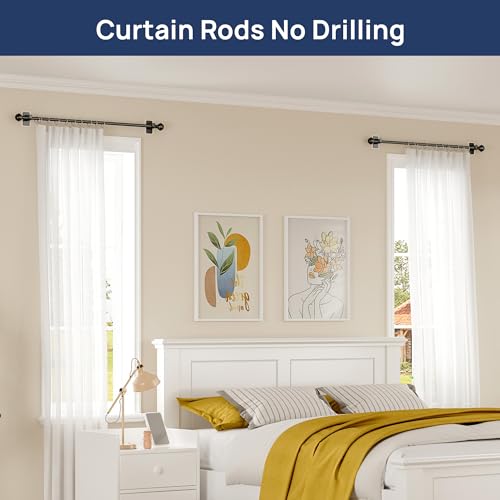 No-Drill Adhesive Curtain Rods 2 Pack - Adjustable 28-48 Inch, Black