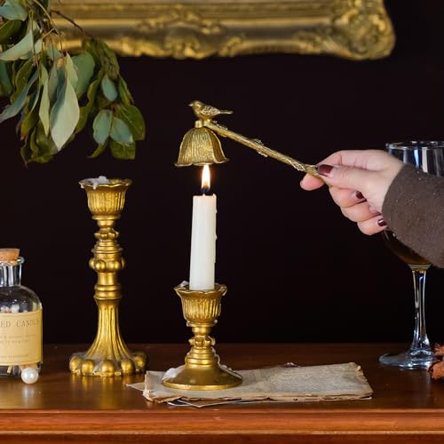 Vintage Gold Candle Snuffer with Bird & Floral Design - Elegant Candle Extinguisher
