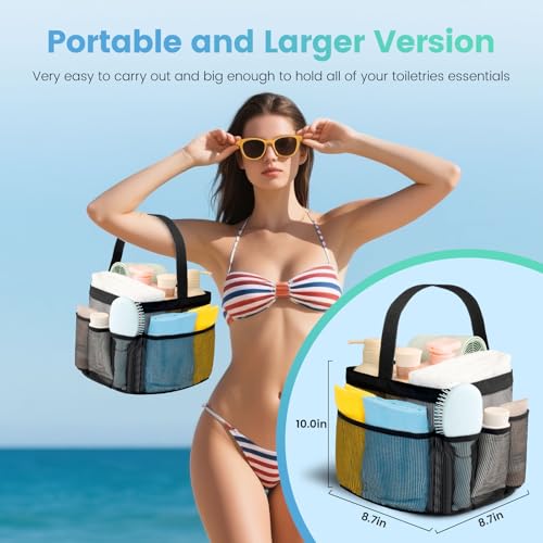 Portable Mesh Shower Caddy with 9 Pockets Quick Dry Toiletry Tote Bag