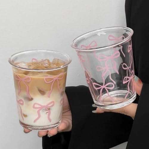 Pink Bow French Drinking Glasses 12 OZ Set - Cute, Elegant, Stackable Drinkware