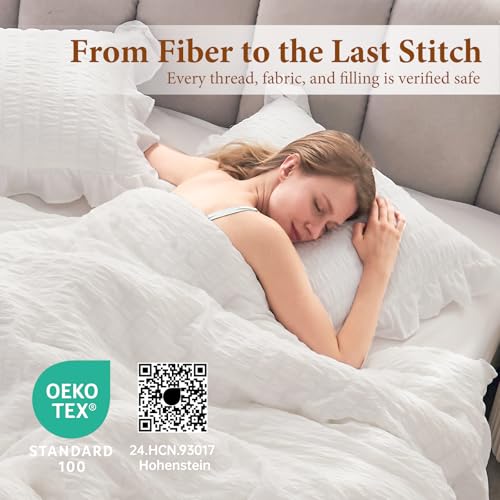 White Ruffle Seersucker Queen Comforter Set - 3-Piece Soft Bedding Set