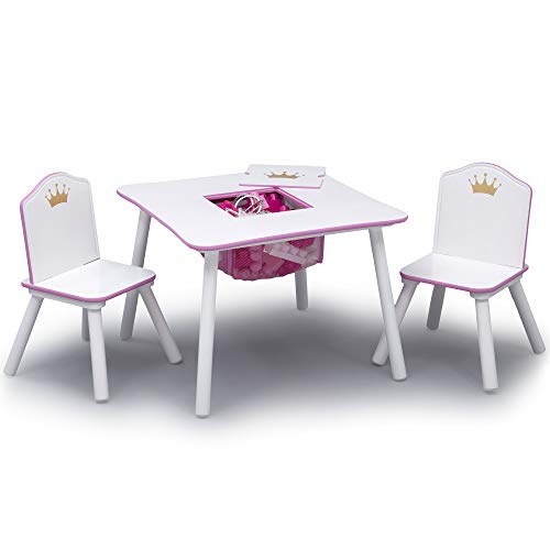 Kids Wood Table and 2-Chair Set with Storage - Princess Crown Design