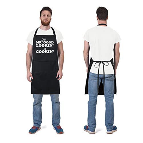 Cotton Adjustable Bib Apron with 2 Pockets for Cooking and BBQ