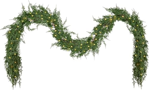 Cypress 9FT Artificial Christmas Garland with Lights - Indoor Outdoor Decor