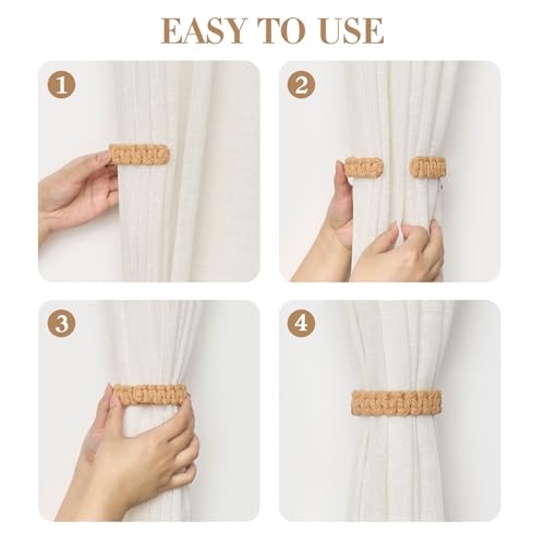 2 Pack Natural Cotton Rope Curtain Tiebacks, Rustic Bohemian Drape Holdbacks