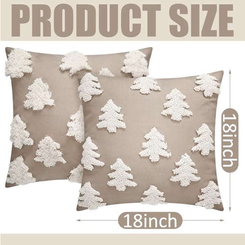 Mixweer Beige Christmas Pillow Covers 18x18 Inches Tree Embroidery Holiday Decor - Tree / Beige