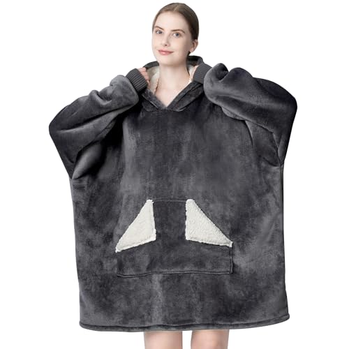 Oversized Sherpa Fleece Wearable Blanket Hoodie with Large Pocket