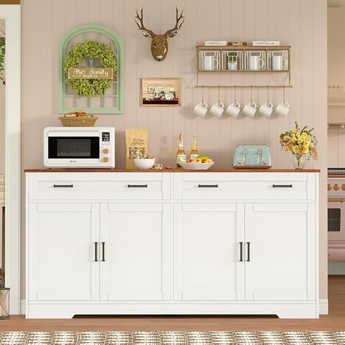 55-Inch Farmhouse Buffet Cabinet Sideboard with Drawers & Shelves, White