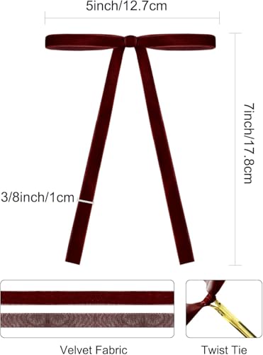OVQ Burgundy Red Velvet Christmas Bows - 24 Pcs Holiday Ribbon Decorations