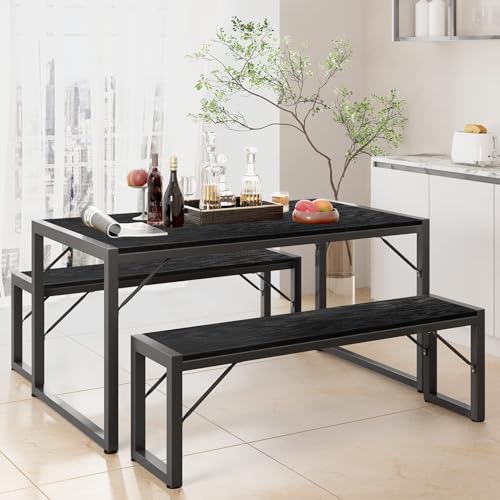 45.5-Inch Dining Table Set for 4 with 2 Benches, Space-Saving Kitchen Table