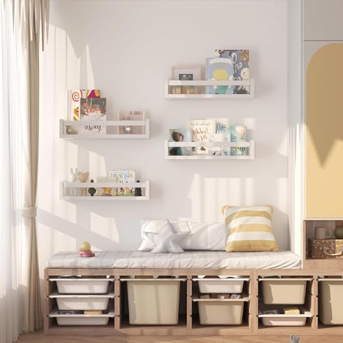 Set of 4 Wall-Mounted Nursery Bookshelves - 16.5-Inch Floating Wood Shelves