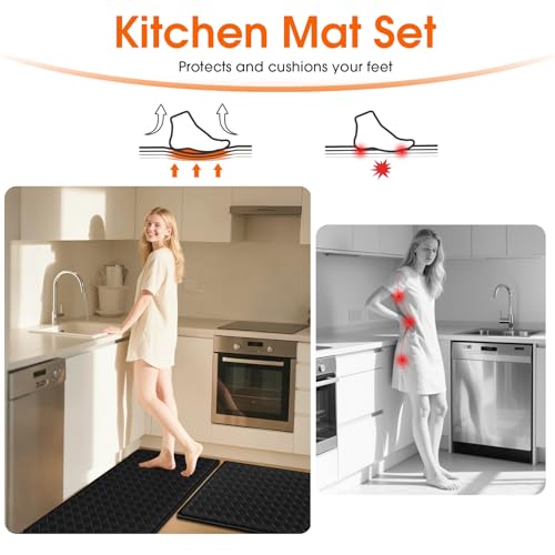 2-Piece Cushioned Anti-Fatigue Kitchen Mat Set, Non-Slip Waterproof Floor Mats