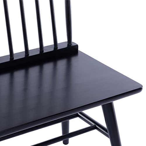 Farmhouse Windsor Entryway Bench, Black Rubber Wood Dining Bench