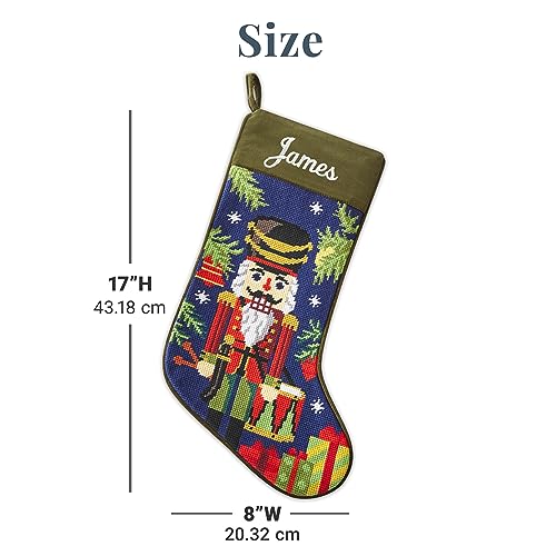 Personalized Needlepoint Christmas Stocking - Custom Embroidered Name (8"x17")