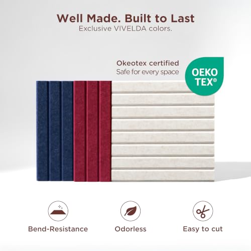 Acoustic Felt Wall Panels - 12-Pack Slatted Bulletin Board Tiles, Black