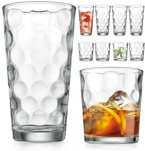 Home Essentials & Beyond Glassware Set of 8 - 4 Highball (17 oz.) & 4 Rocks (13 oz.) Drinking Glasses