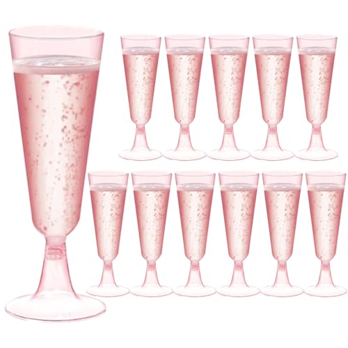 25 Pack Disposable Pink Champagne Flutes 5 Oz Plastic Wine Glasses