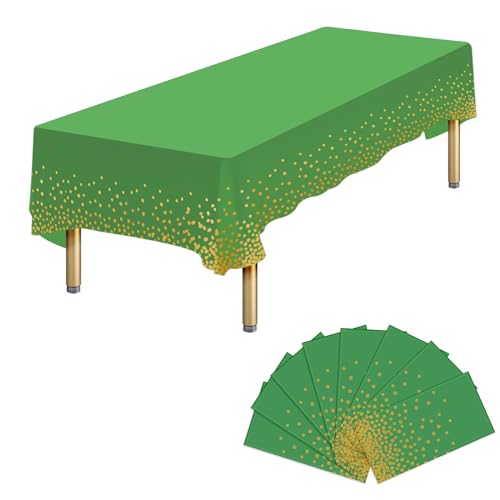 Ammbeetty 8 Packs Green Gold Plastic Table Cloth 54 x 108 Inch for Parties