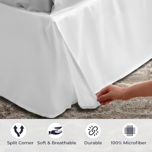 Queen Size Pleated Bed Skirt - 18 Inch Drop Microfiber Dust Ruffle (White)