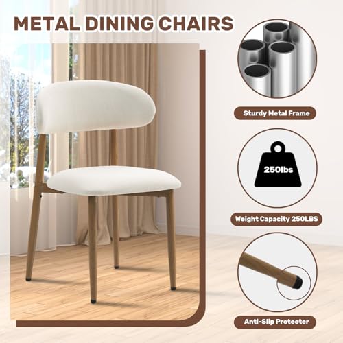 Modern Upholstered Dining Chairs Set of 4, Metal Frame Kitchen Chairs, Beige