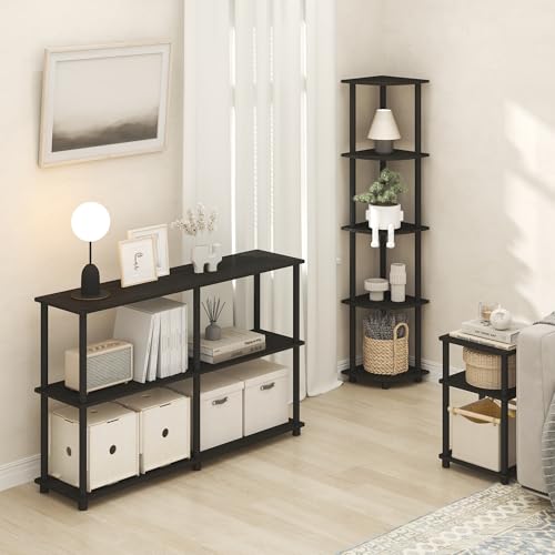 5-Tier Corner Shelf Unit, Open Display Bookshelf for Small Spaces, Black Espresso