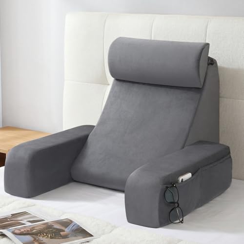 ENITYA 19-Inch Reading Pillow with Arm Rests & Pockets for Sitting Up