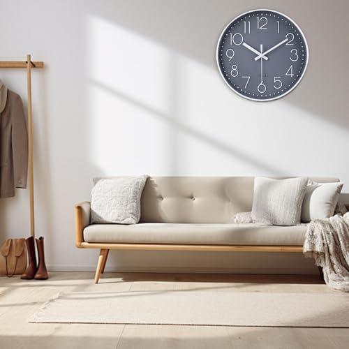 12-Inch Non-Ticking Silent Wall Clock - Modern Battery Operated Round Clock
