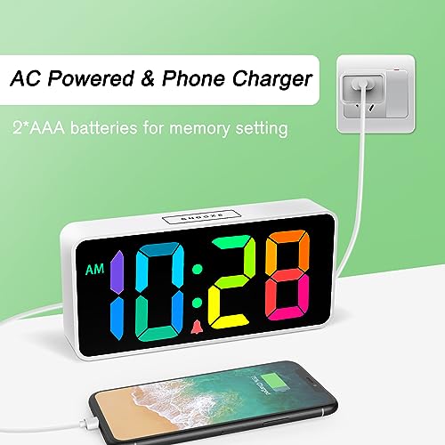 7.5-Inch Large Digital Alarm Clock with Rainbow LED Display and USB Charger
