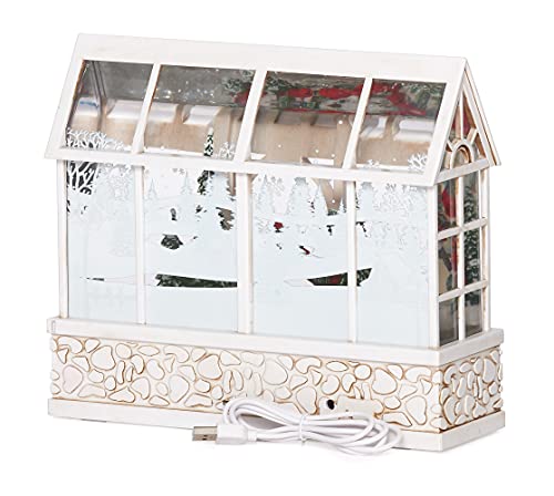 7.75" Cardinal Greenhouse Lantern with Swirling Glitter and LED Light