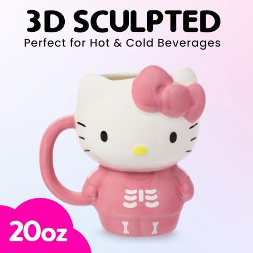 Hello Kitty Halloween Skeleton Mug 20oz - 3D Sculpted Ceramic Cup, Official Sanrio