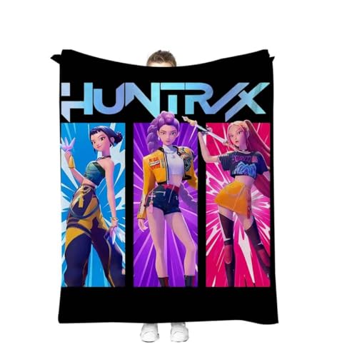K-Pop Demon Hunters Kids Flannel Throw Blanket - Soft 55" x 40" (Black)