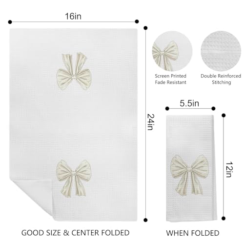 Kem ingni Coquette Christmas Kitchen & Bath Towels 16x24 in - White Bow Hand Towels (Color 05)