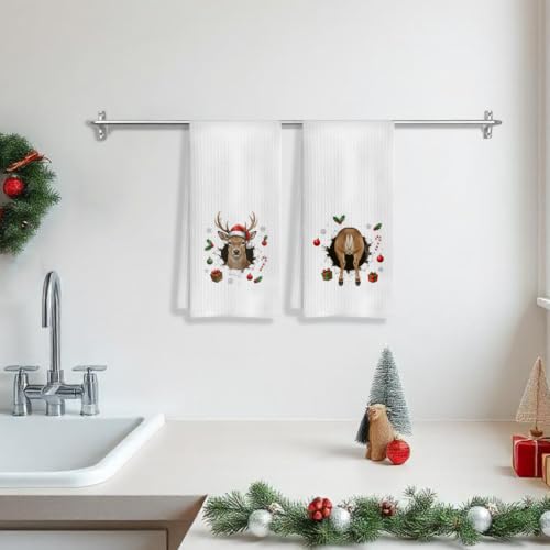Christmas Reindeer Kitchen Dish Towels Set of 2 I- Christmas Towels 16x24 Inches