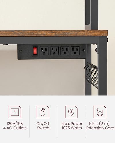 Industrial Bakers Rack with Power Outlet, Kitchen Microwave Storage Shelf