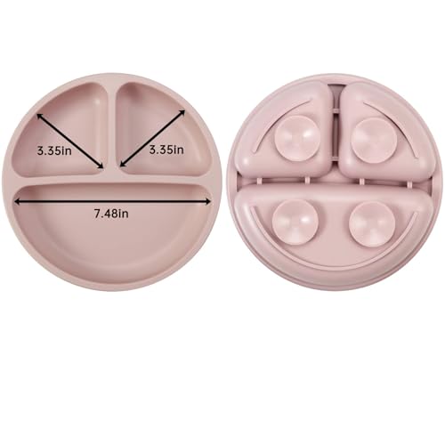 Silicone Baby Feeding Set 9-Piece Self Feeding Supplies with Suction Plate, Bowl, Bibs, Sippy Cup, Snack Container and Utensils in Pink