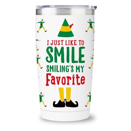 Arsemica Buddy the Elf 20oz Christmas Tumbler – Smile Variation, Insulated Cup with Lid & Straw