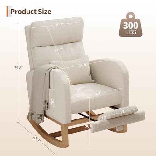 GarveeHome White Nursery Glider Chair with Footrest & Teddy Cover — Ergonomic Rocking Chair for Nursing & Relaxing