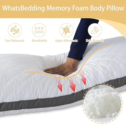 WhatsBedding Memory Foam Body Pillow with Washable Cover - Long Bed Pillow