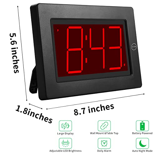 3-Inch LED Digital Alarm Clock, Battery Operated, Wall-Mount or Tabletop