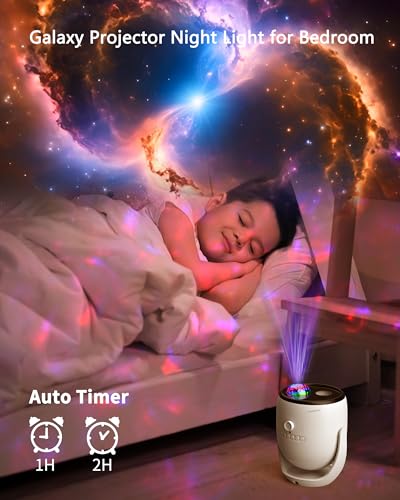 TWElvetooo 3D Galaxy Projector White with Bluetooth Speaker, 90 Scenes Night Light