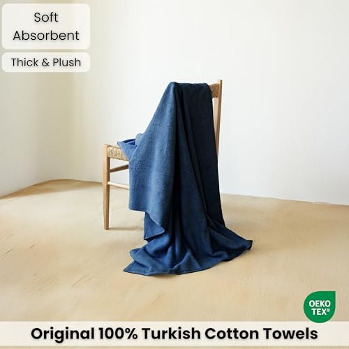 SALBAKOS 100% Turkish Cotton Bath Sheet - 40x80 Oversized Towel (Navy Blue)