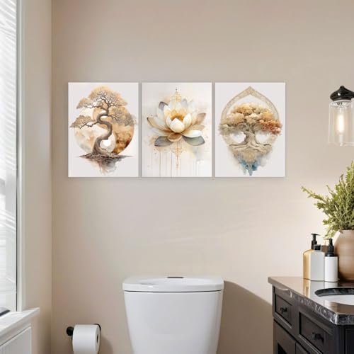 Tree of Life Lotus Yin Yang Canvas Wall Art, 3-Piece Framed Set 12"x16"