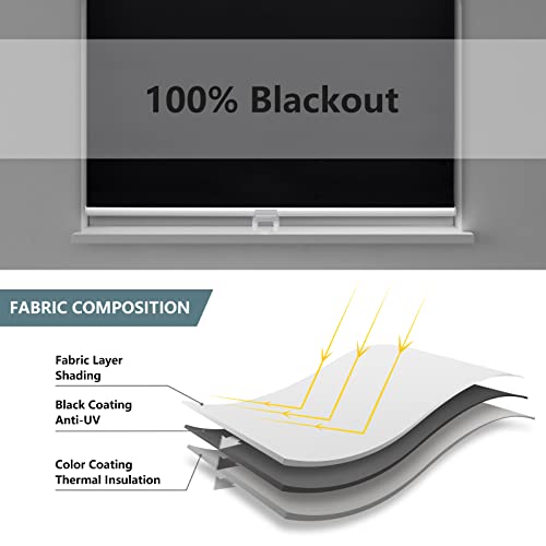 Cordless Blackout Roller Shade - 23"W x 72"H Thermal Window Blind, Black