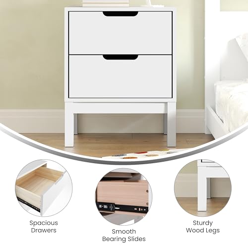 Kids Wooden 2-Drawer Nightstand with Smooth-Glide Drawers