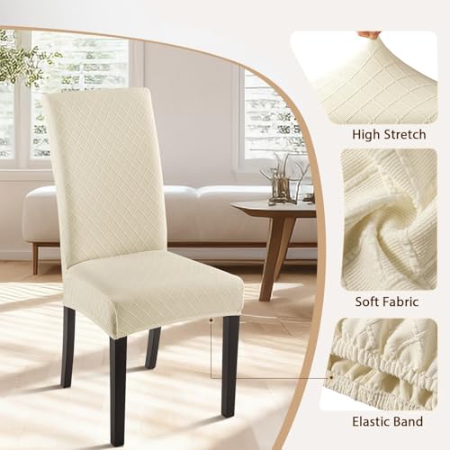 Stretch Jacquard Dining Chair Covers (Set of 6) - Removable Parsons Slipcovers