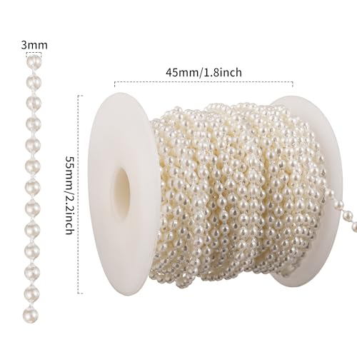 3mm Faux Pearl Bead Garland Roll, 33 Ft Ivory Strand for Wedding & DIY Crafts