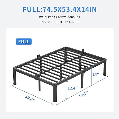 Full Size Metal Platform Bed Frame - 14 Inch Heavy Duty Steel Slats
