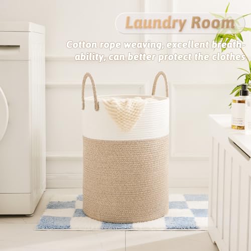 Woven Cotton Rope Laundry Basket 60L - Collapsible Storage Hamper